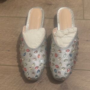 Loeffler Randal 7.5 Silver Embellished Women's Mules